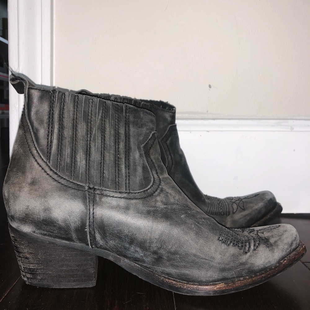 Distressed cowboy booties